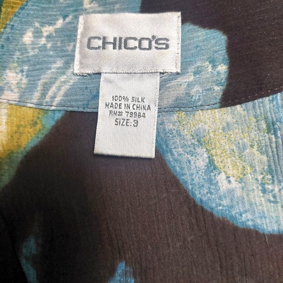Chico's Womens 3(16) Silk 1 Button Blouse Top Sheer Long Sleeve V Neck Silk - Picture 6 of 7